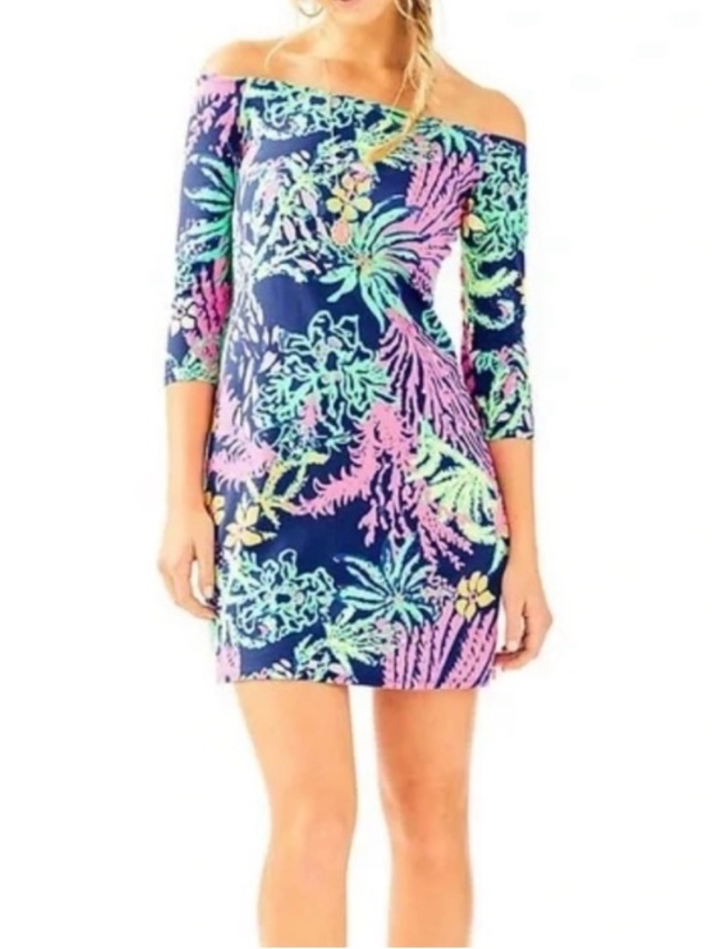 Lilly Pulitzer Beach Laurana Off Shoulder Mini Dress All Aglow in Indigo Large